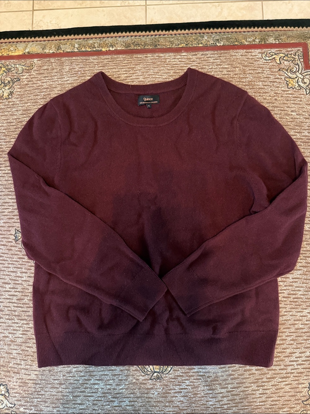 Quince Mongolian Cashmere Crewneck Sweater in Rich Burgundy